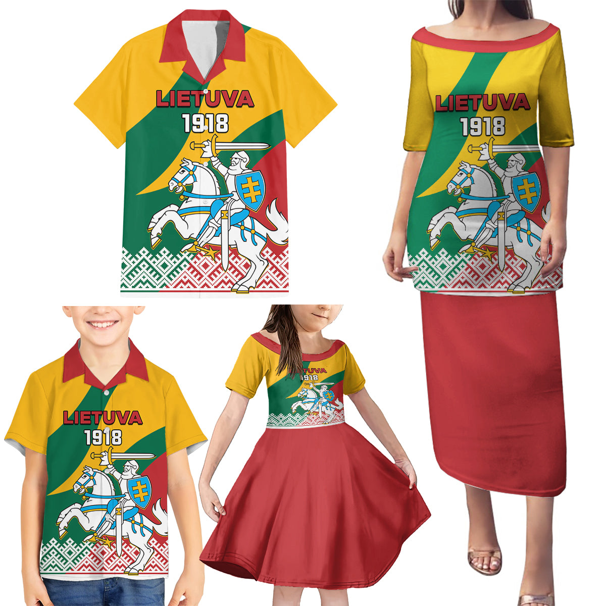 Lithuania Independence Day Personalized Family Matching Puletasi and Hawaiian Shirt Lietuva Vytis 106th Anniversary - Wonder Print Shop