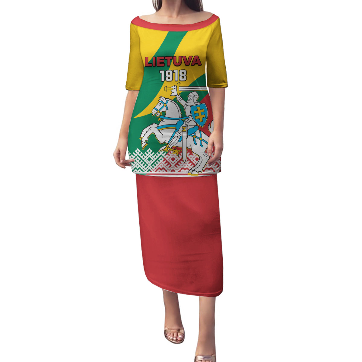 Lithuania Independence Day Personalized Family Matching Puletasi and Hawaiian Shirt Lietuva Vytis 106th Anniversary - Wonder Print Shop