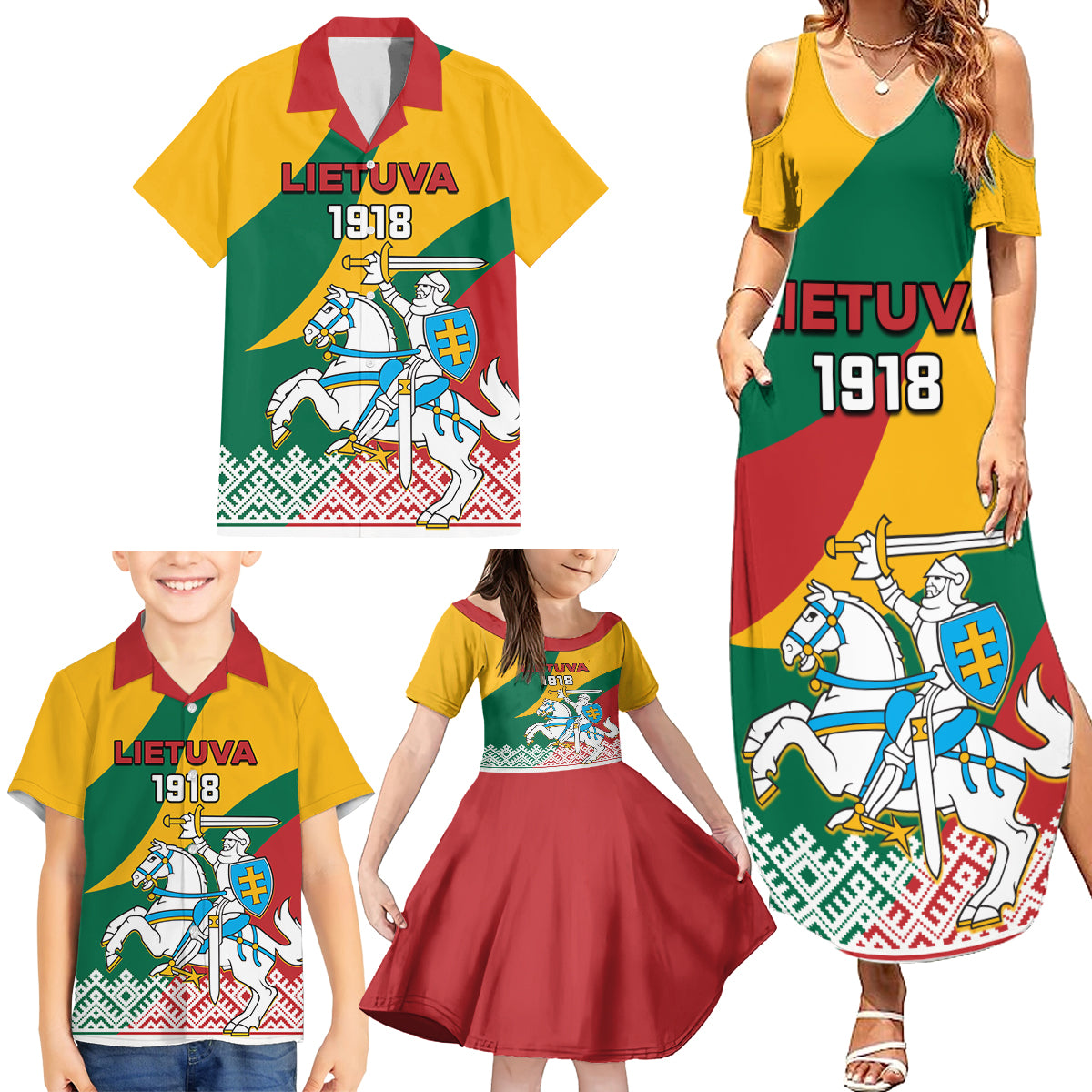 Lithuania Independence Day Personalized Family Matching Summer Maxi Dress and Hawaiian Shirt Lietuva Vytis 106th Anniversary - Wonder Print Shop
