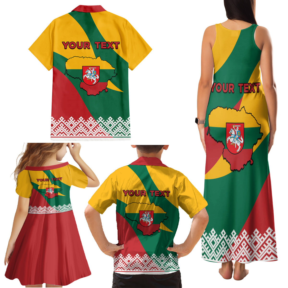 Lithuania Independence Day Personalized Family Matching Tank Maxi Dress and Hawaiian Shirt Lietuva Vytis 106th Anniversary - Wonder Print Shop