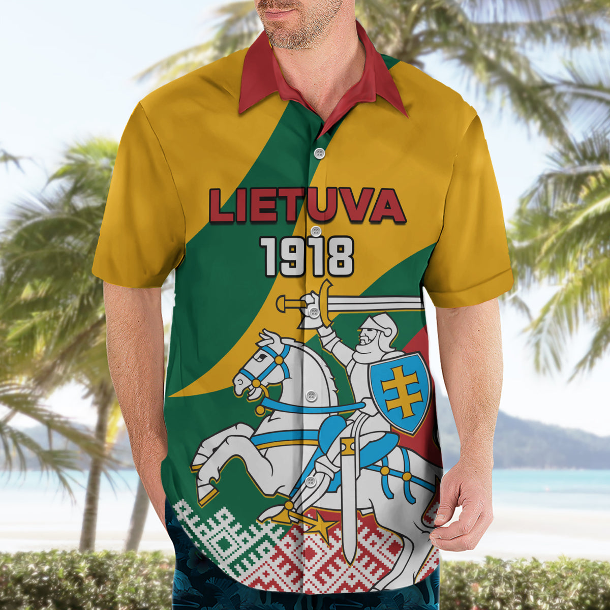 Lithuania Independence Day Personalized Hawaiian Shirt Lietuva Vytis 106th Anniversary - Wonder Print Shop