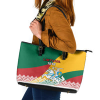 Lithuania Independence Day Personalized Leather Tote Bag Lietuva Vytis 106th Anniversary - Wonder Print Shop