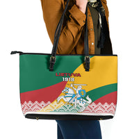 Lithuania Independence Day Personalized Leather Tote Bag Lietuva Vytis 106th Anniversary - Wonder Print Shop