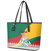 Lithuania Independence Day Personalized Leather Tote Bag Lietuva Vytis 106th Anniversary - Wonder Print Shop