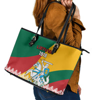 Lithuania Independence Day Personalized Leather Tote Bag Lietuva Vytis 106th Anniversary - Wonder Print Shop