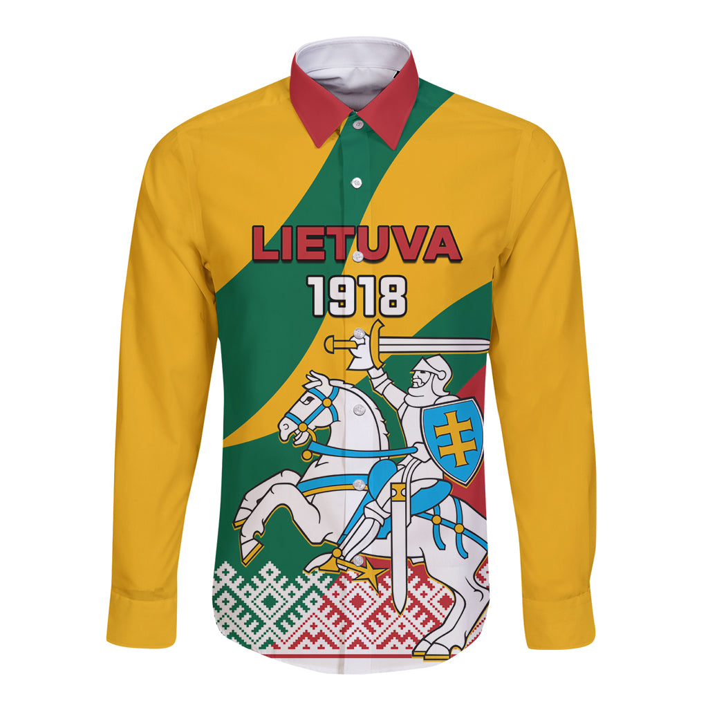 Lithuania Independence Day Personalized Long Sleeve Button Shirt Lietuva Vytis 106th Anniversary - Wonder Print Shop