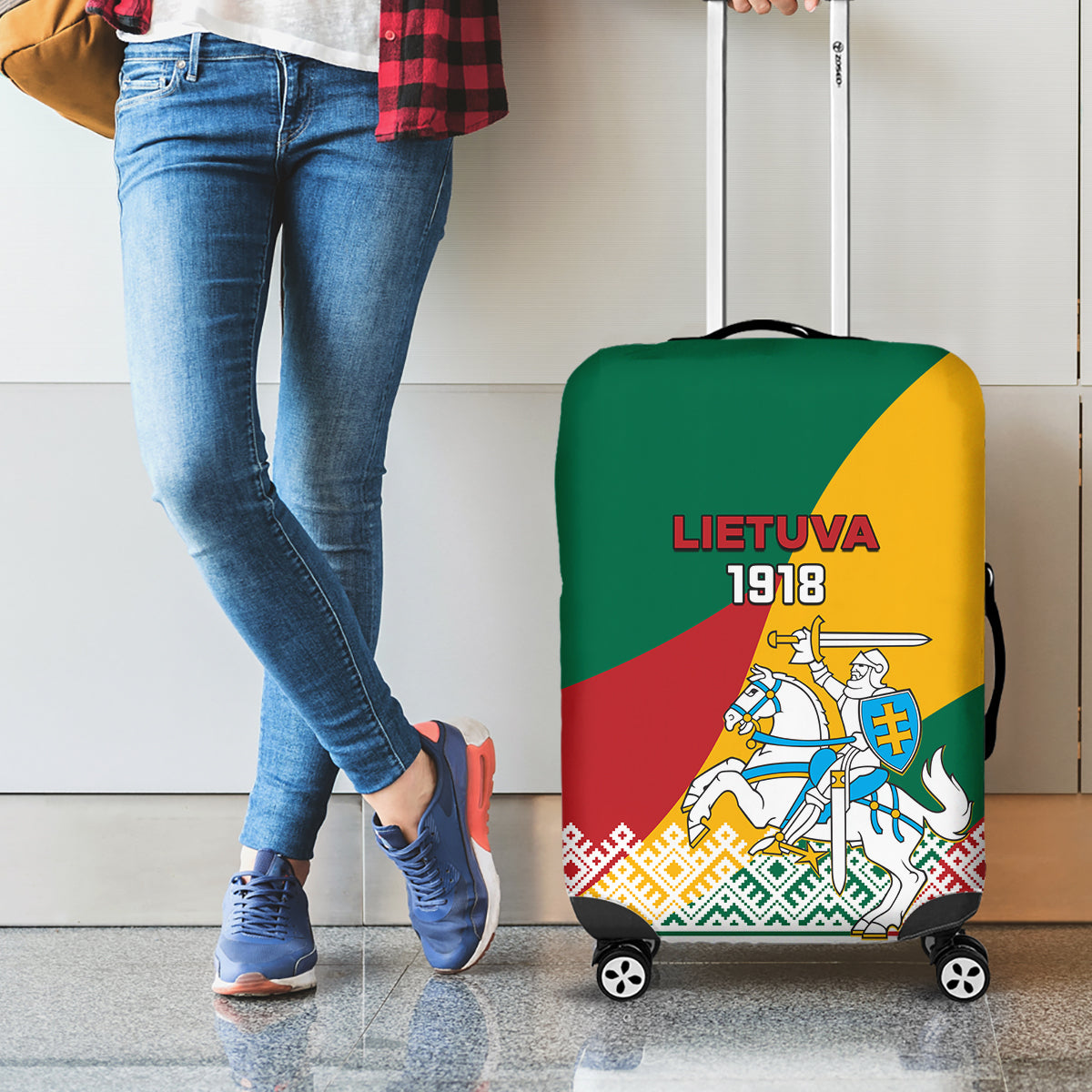 Lithuania Independence Day Personalized Luggage Cover Lietuva Vytis 106th Anniversary - Wonder Print Shop