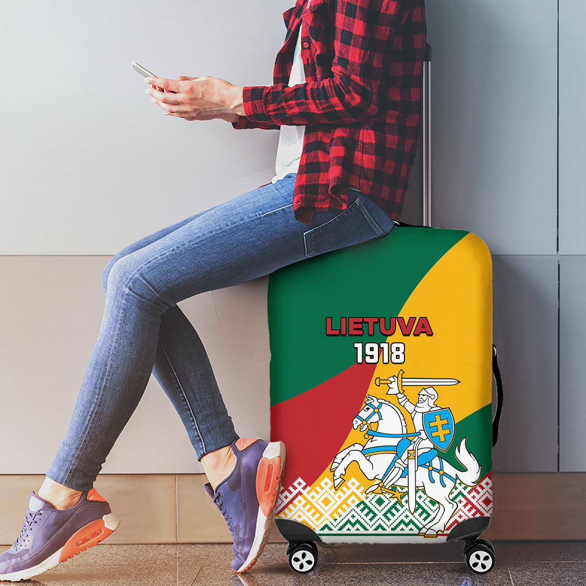 Lithuania Independence Day Personalized Luggage Cover Lietuva Vytis 106th Anniversary - Wonder Print Shop