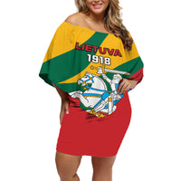 Lithuania Independence Day Personalized Off Shoulder Short Dress Lietuva Vytis 106th Anniversary - Wonder Print Shop