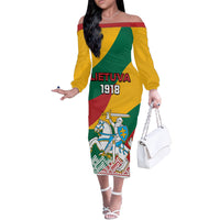 Lithuania Independence Day Personalized Off The Shoulder Long Sleeve Dress Lietuva Vytis 106th Anniversary - Wonder Print Shop