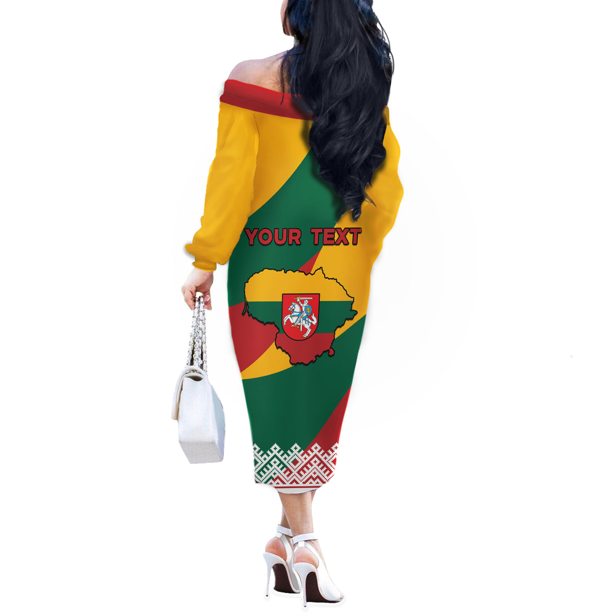Lithuania Independence Day Personalized Off The Shoulder Long Sleeve Dress Lietuva Vytis 106th Anniversary - Wonder Print Shop
