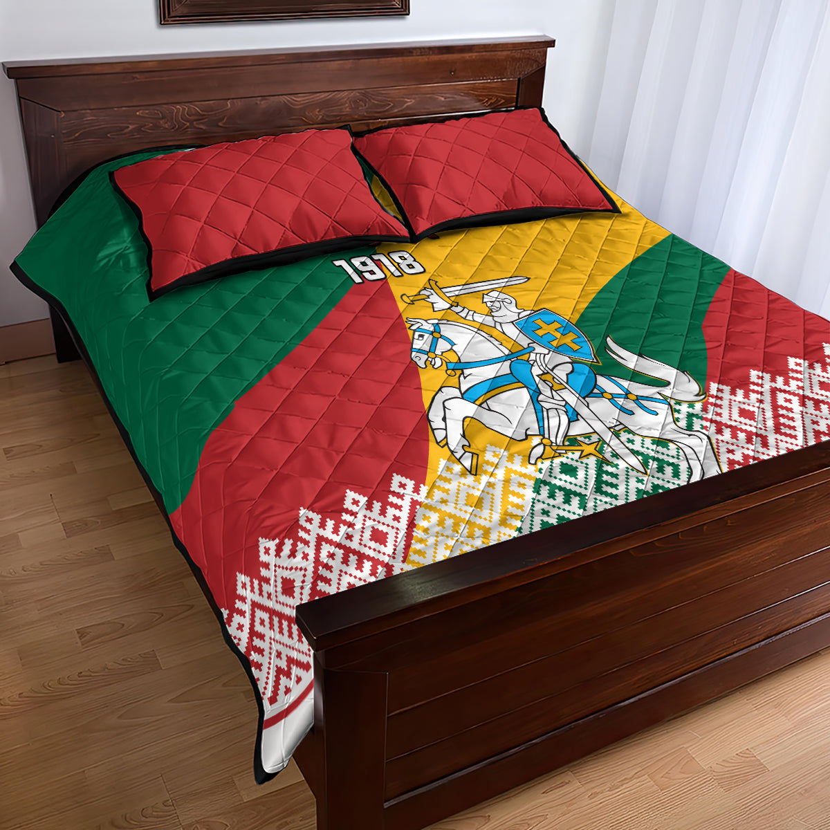 Lithuania Independence Day Personalized Quilt Bed Set Lietuva Vytis 106th Anniversary - Wonder Print Shop