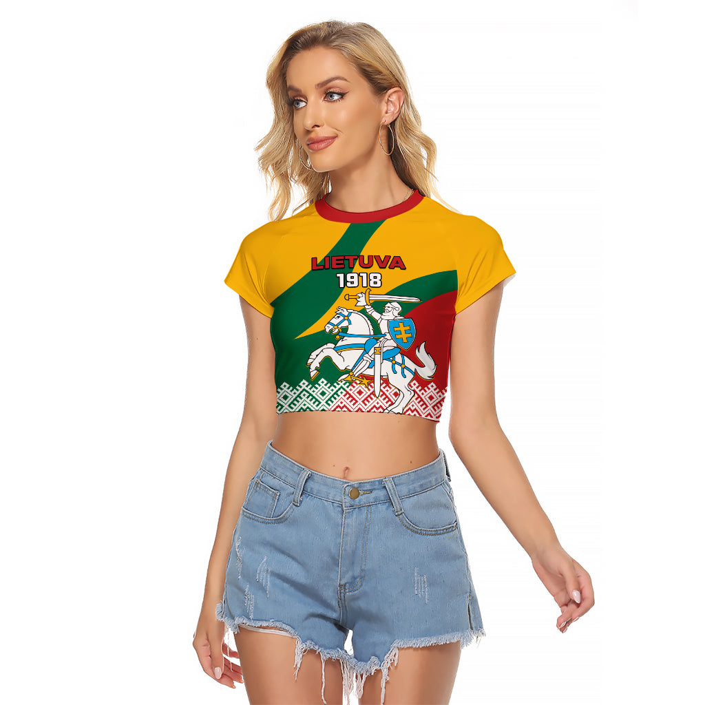 Lithuania Independence Day Personalized Raglan Cropped T Shirt Lietuva Vytis 106th Anniversary - Wonder Print Shop