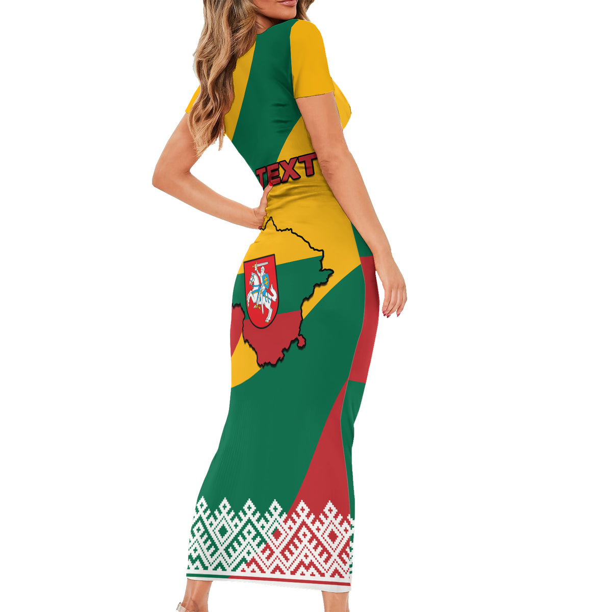 Lithuania Independence Day Personalized Short Sleeve Bodycon Dress Lietuva Vytis 106th Anniversary - Wonder Print Shop