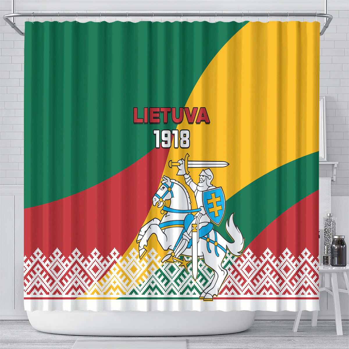 lithuania-independence-day-personalized-shower-curtain-lietuva-vytis-106th-anniversary