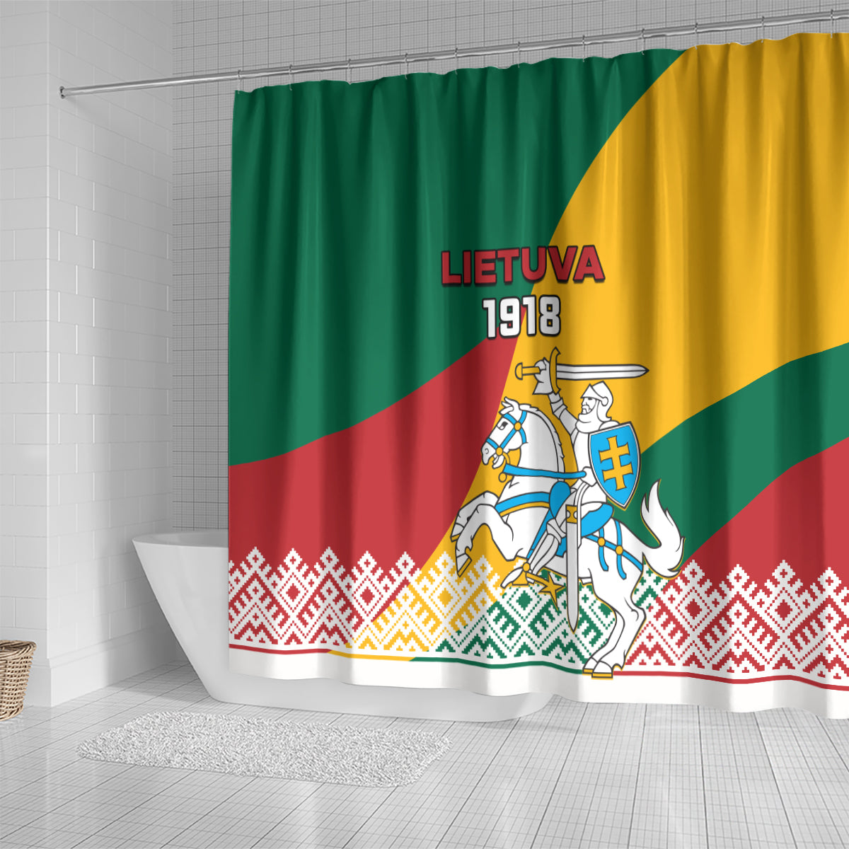lithuania-independence-day-personalized-shower-curtain-lietuva-vytis-106th-anniversary