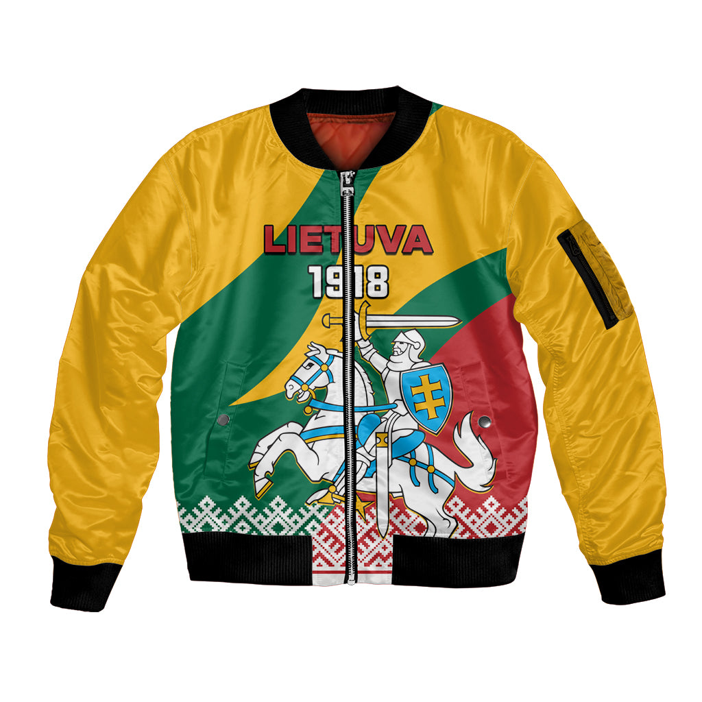 Lithuania Independence Day Personalized Sleeve Zip Bomber Jacket Lietuva Vytis 106th Anniversary - Wonder Print Shop