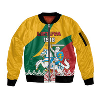Lithuania Independence Day Personalized Sleeve Zip Bomber Jacket Lietuva Vytis 106th Anniversary - Wonder Print Shop