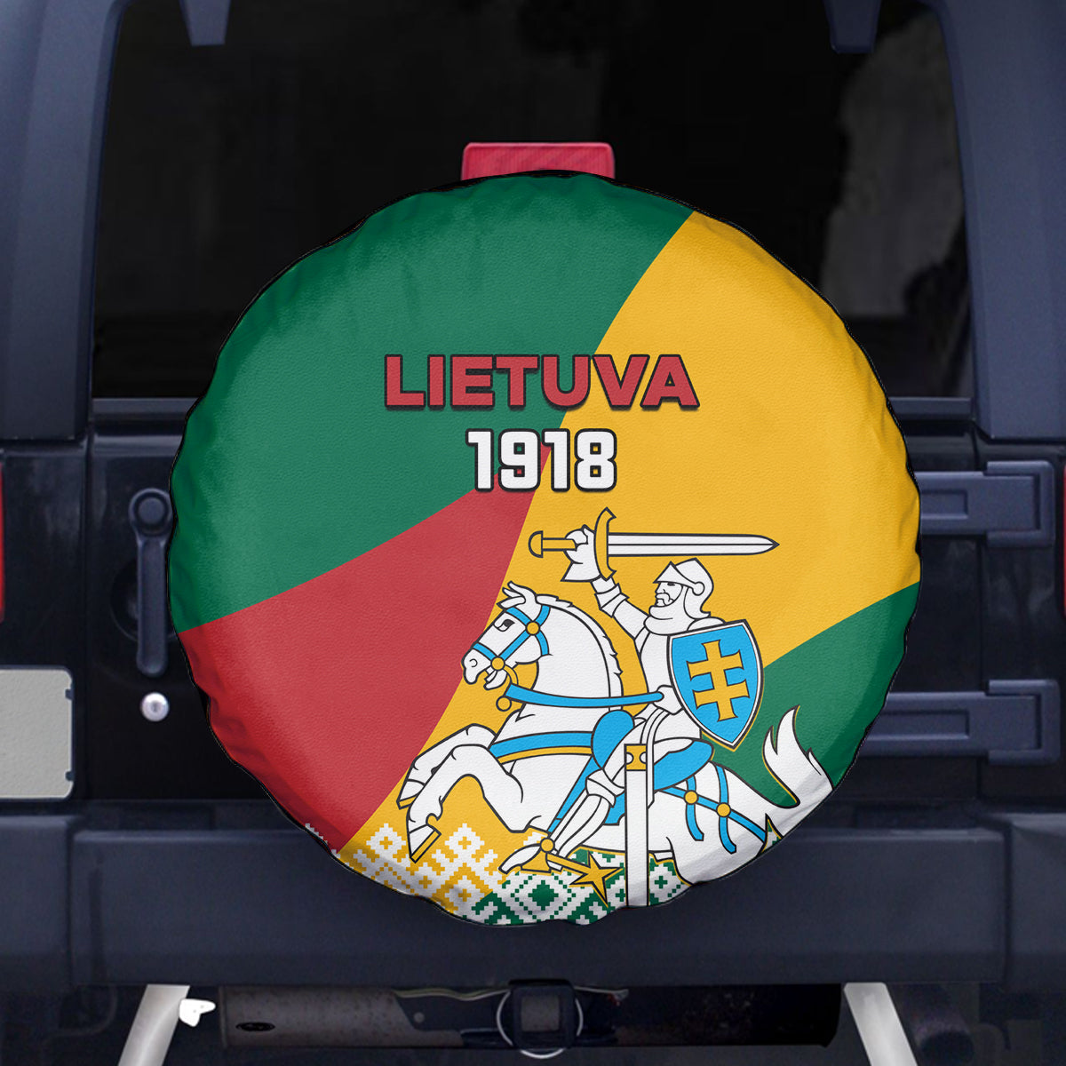 Lithuania Independence Day Personalized Spare Tire Cover Lietuva Vytis 106th Anniversary - Wonder Print Shop