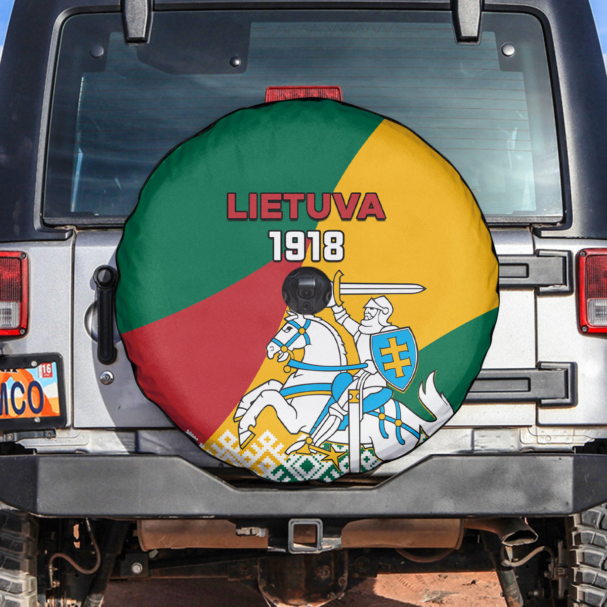 Lithuania Independence Day Personalized Spare Tire Cover Lietuva Vytis 106th Anniversary - Wonder Print Shop