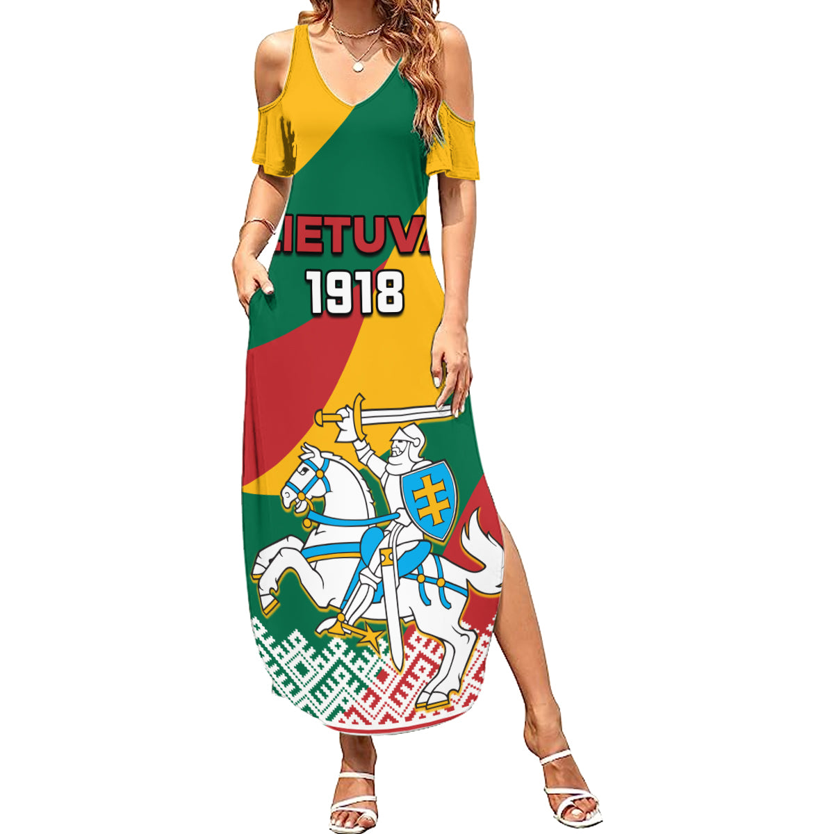 Lithuania Independence Day Personalized Summer Maxi Dress Lietuva Vytis 106th Anniversary - Wonder Print Shop