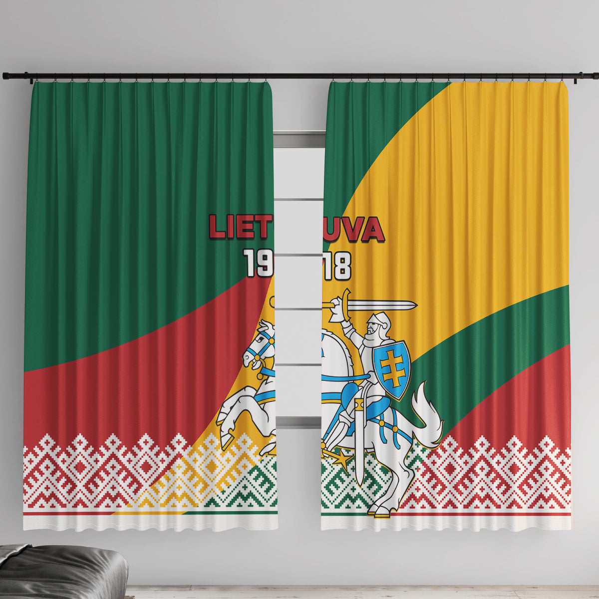 Lithuania Independence Day Personalized Window Curtain Lietuva Vytis 106th Anniversary - Wonder Print Shop