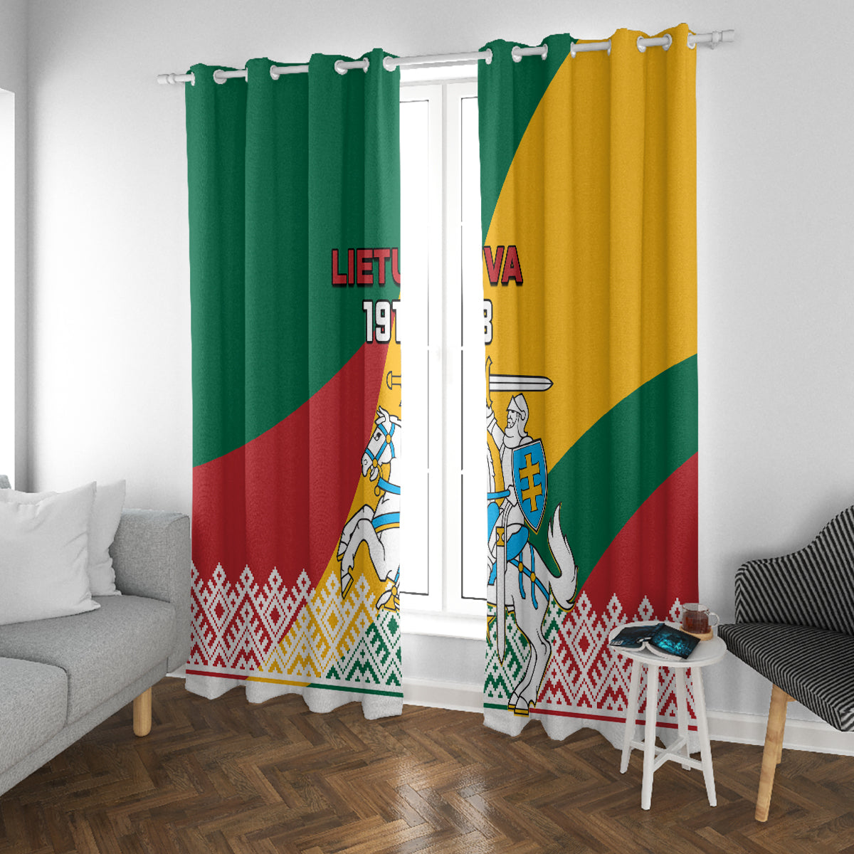 Lithuania Independence Day Personalized Window Curtain Lietuva Vytis 106th Anniversary - Wonder Print Shop