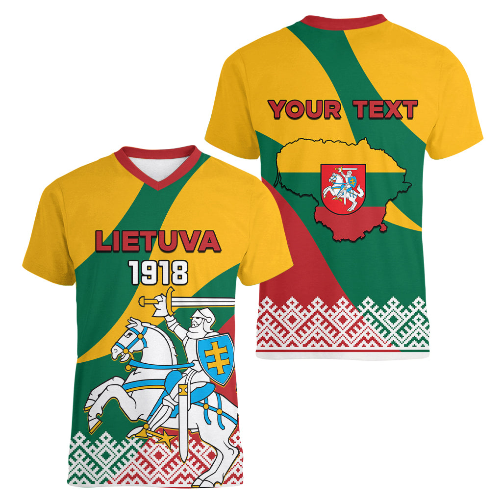 Lithuania Independence Day Personalized Women V Neck T Shirt Lietuva Vytis 106th Anniversary - Wonder Print Shop