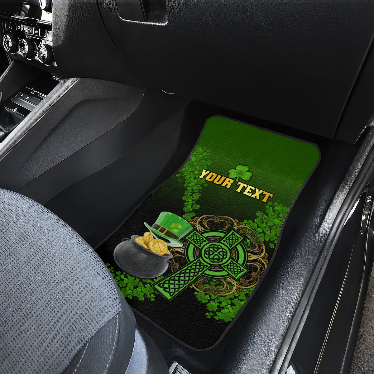 Leprechaun Hat Gold Coins St Patricks Day Personalized Car Mats With Irish Celtic Shamrock - Wonder Print Shop