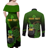 Leprechaun Hat Gold Coins St Patricks Day Personalized Couples Matching Off Shoulder Maxi Dress and Long Sleeve Button Shirt With Irish Celtic Shamrock - Wonder Print Shop