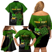 Leprechaun Hat Gold Coins St Patricks Day Personalized Family Matching Off Shoulder Short Dress and Hawaiian Shirt With Irish Celtic Shamrock - Wonder Print Shop