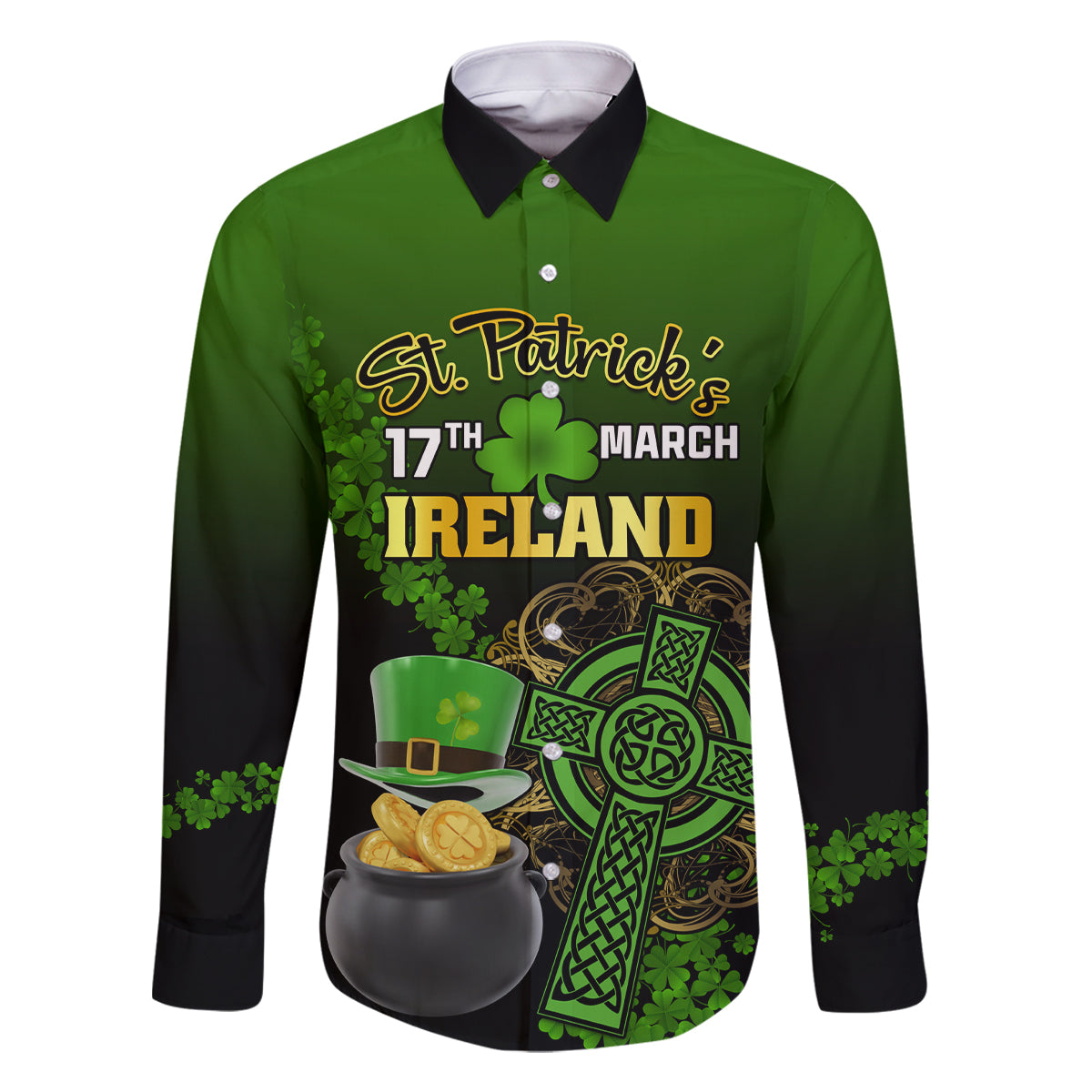 Leprechaun Hat Gold Coins St Patricks Day Personalized Family Matching Off Shoulder Short Dress and Hawaiian Shirt With Irish Celtic Shamrock - Wonder Print Shop