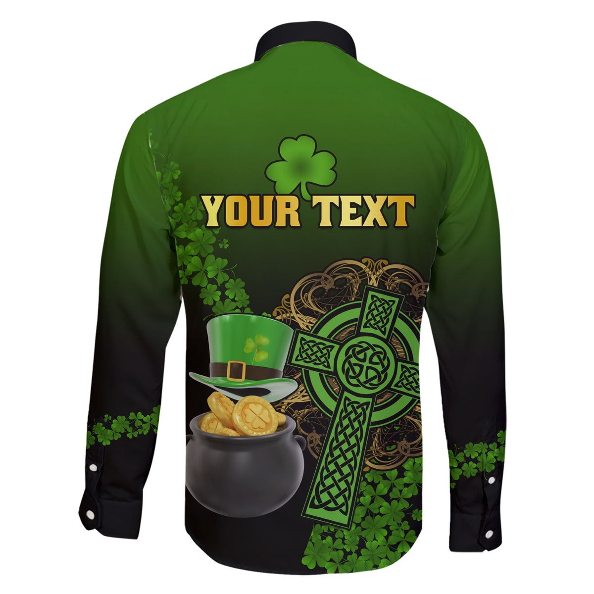 Leprechaun Hat Gold Coins St Patricks Day Personalized Family Matching Short Sleeve Bodycon Dress and Hawaiian Shirt With Irish Celtic Shamrock - Wonder Print Shop