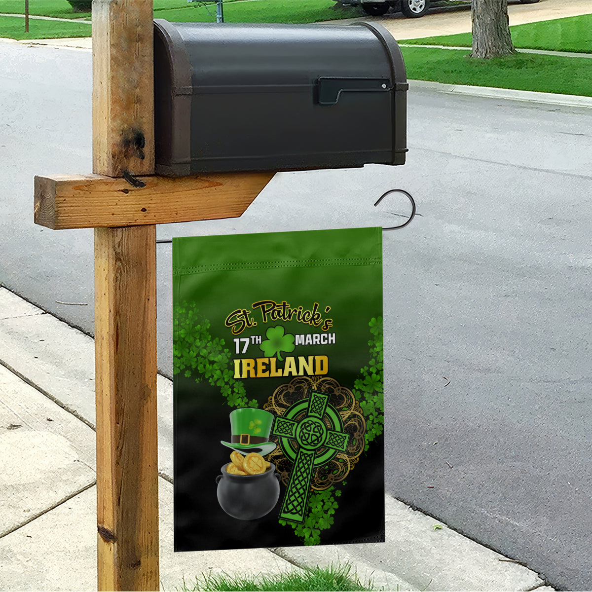 Leprechaun Hat Gold Coins St Patricks Day Personalized Garden Flag With Irish Celtic Shamrock - Wonder Print Shop