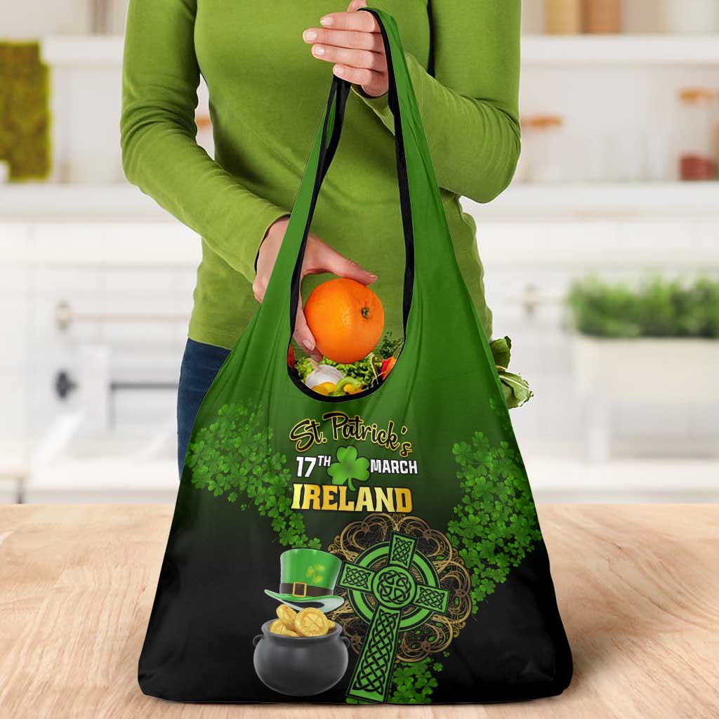 Leprechaun Hat Gold Coins St Patricks Day Personalized Grocery Bag With Irish Celtic Shamrock