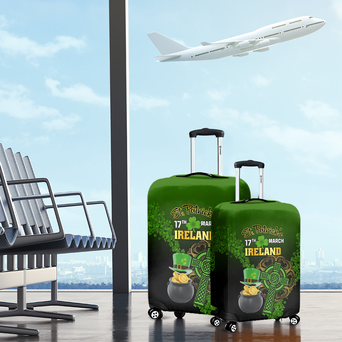 Leprechaun Hat Gold Coins St Patricks Day Personalized Luggage Cover With Irish Celtic Shamrock - Wonder Print Shop