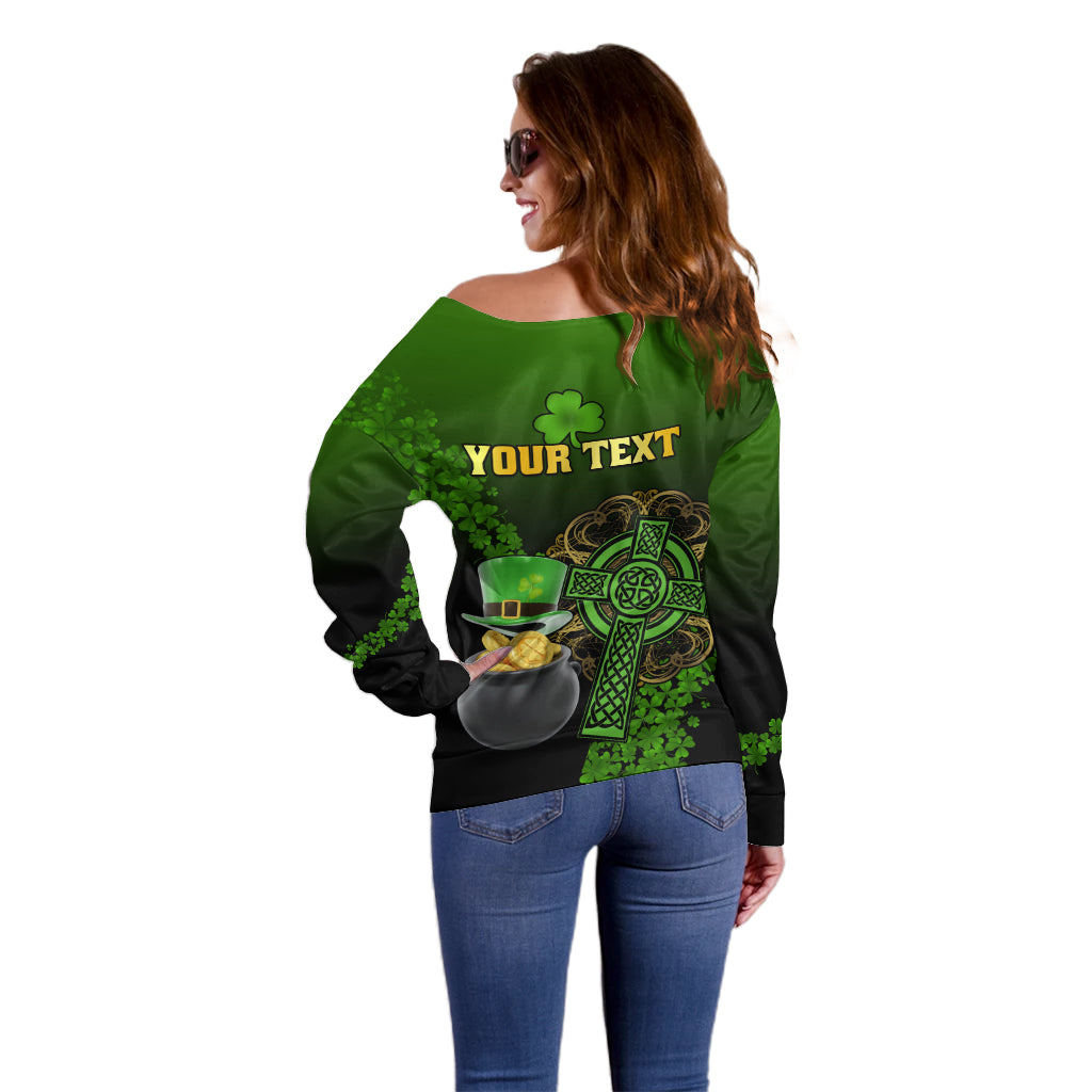 Leprechaun Hat Gold Coins St Patricks Day Personalized Off Shoulder Sweater With Irish Celtic Shamrock - Wonder Print Shop