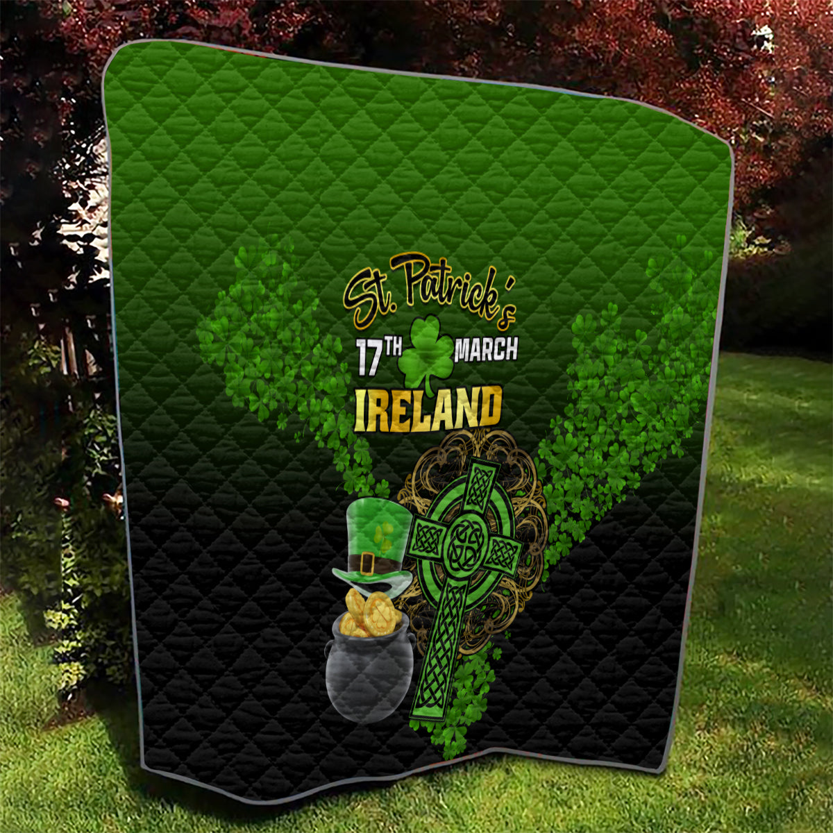 Leprechaun Hat Gold Coins St Patricks Day Personalized Quilt With Irish Celtic Shamrock - Wonder Print Shop