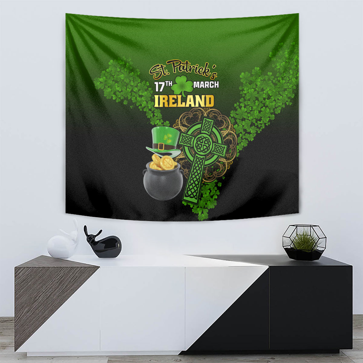 Leprechaun Hat Gold Coins St Patricks Day Personalized Tapestry With Irish Celtic Shamrock - Wonder Print Shop