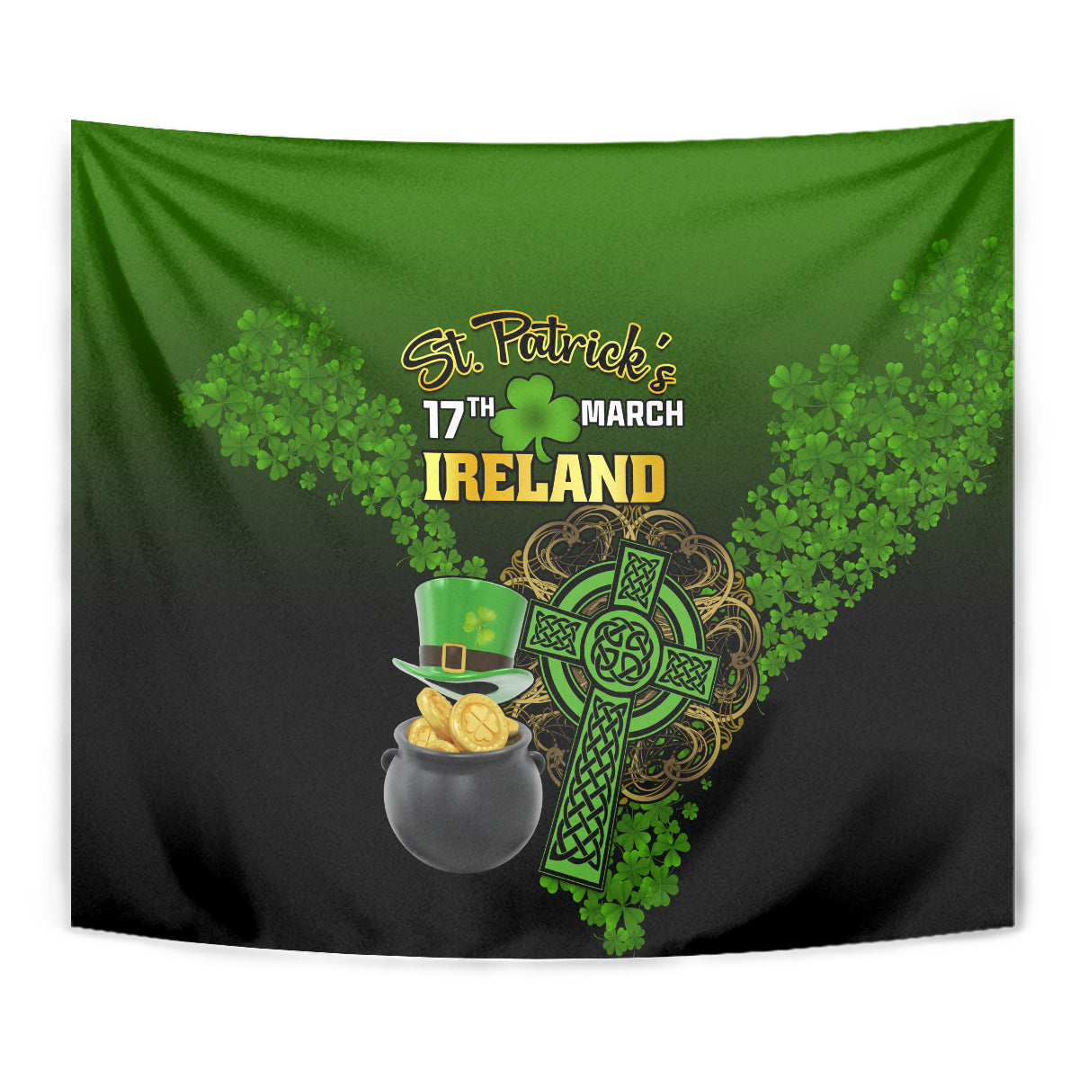 Leprechaun Hat Gold Coins St Patricks Day Personalized Tapestry With Irish Celtic Shamrock - Wonder Print Shop