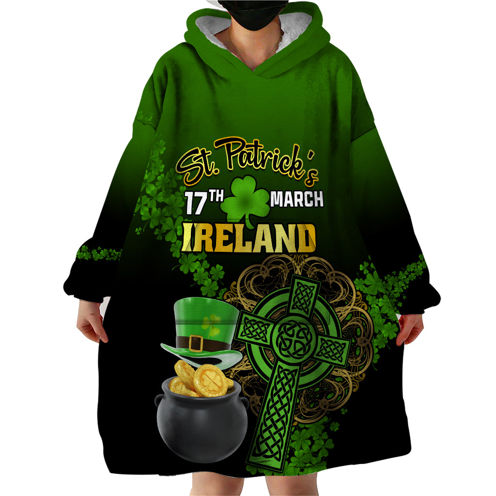 Leprechaun Hat Gold Coins St Patricks Day Personalized Wearable Blanket Hoodie With Irish Celtic Shamrock - Wonder Print Shop