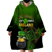 Leprechaun Hat Gold Coins St Patricks Day Personalized Wearable Blanket Hoodie With Irish Celtic Shamrock - Wonder Print Shop