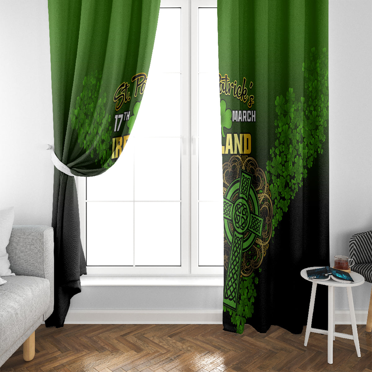 Leprechaun Hat Gold Coins St Patricks Day Personalized Window Curtain With Irish Celtic Shamrock - Wonder Print Shop