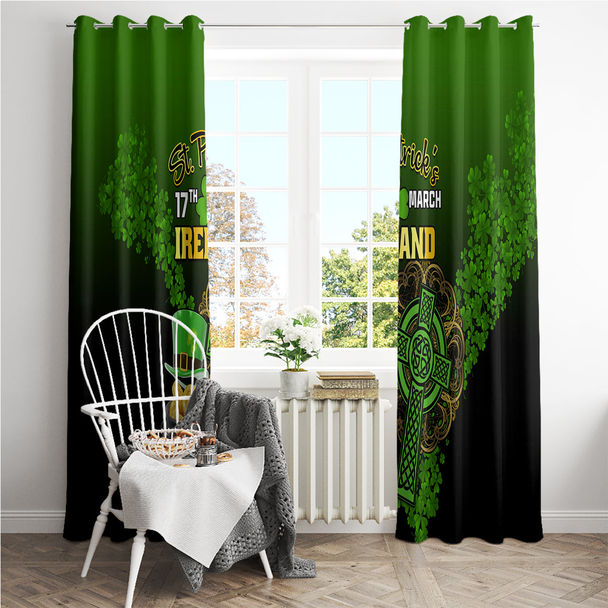 Leprechaun Hat Gold Coins St Patricks Day Personalized Window Curtain With Irish Celtic Shamrock - Wonder Print Shop
