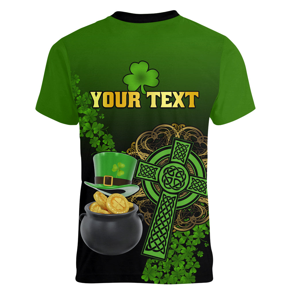 Leprechaun Hat Gold Coins St Patricks Day Personalized Women V Neck T Shirt With Irish Celtic Shamrock - Wonder Print Shop