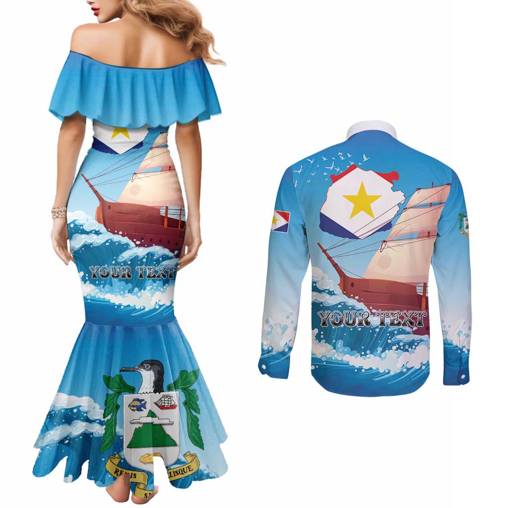 Personalized Saba Couples Matching Mermaid Dress and Long Sleeve Button Shirt Sailboat Remis Velisque