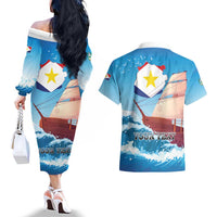Personalized Saba Couples Matching Off The Shoulder Long Sleeve Dress and Hawaiian Shirt Sailboat Remis Velisque