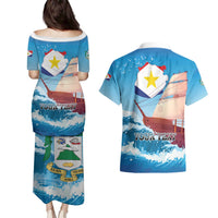 Personalized Saba Couples Matching Puletasi and Hawaiian Shirt Sailboat Remis Velisque