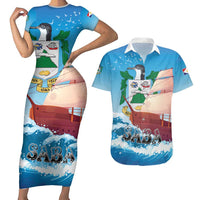 Personalized Saba Couples Matching Short Sleeve Bodycon Dress and Hawaiian Shirt Sailboat Remis Velisque