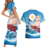 Personalized Saba Couples Matching Short Sleeve Bodycon Dress and Hawaiian Shirt Sailboat Remis Velisque